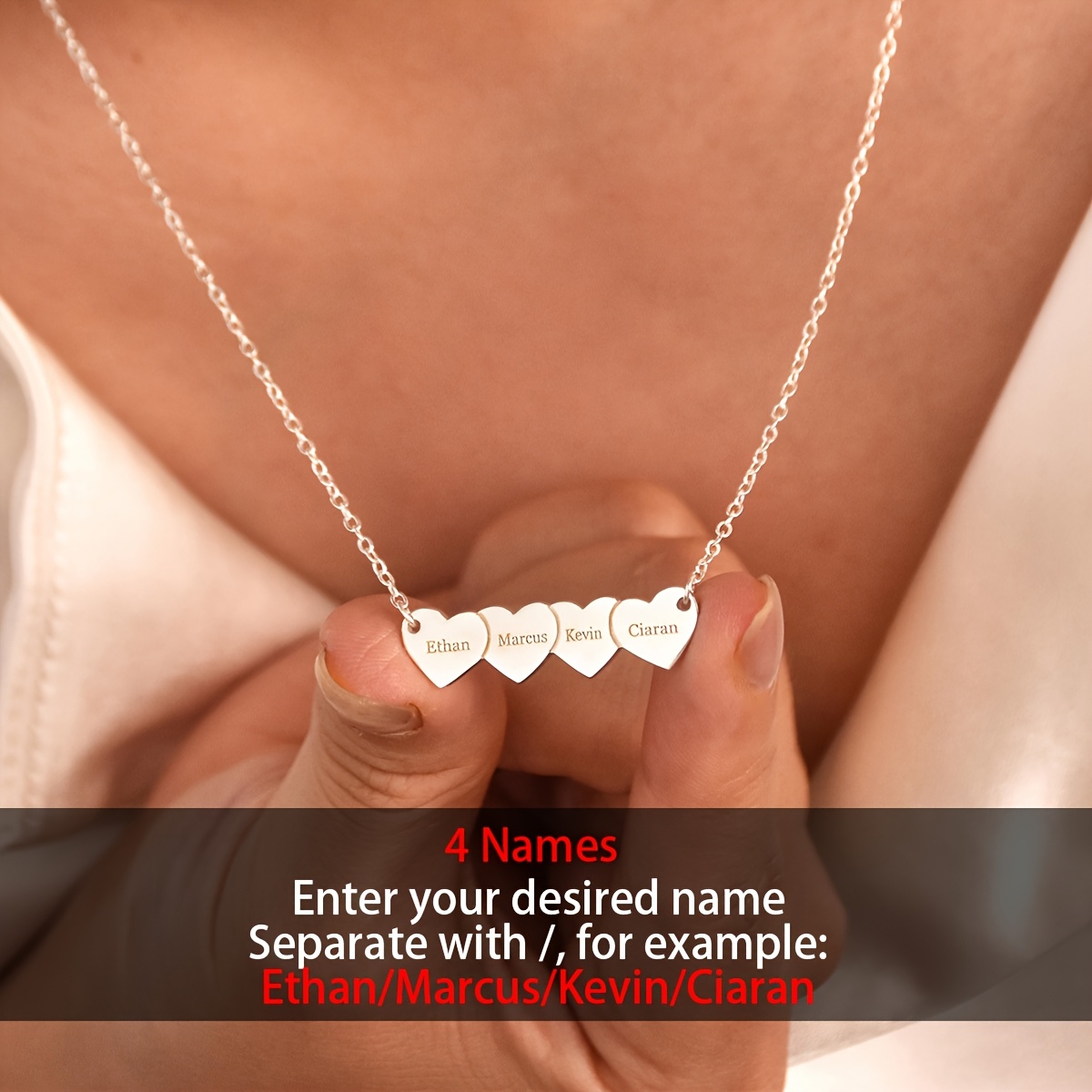 Personalized Multiple Love Heart Name Pendant Necklace — Custom Family Gift